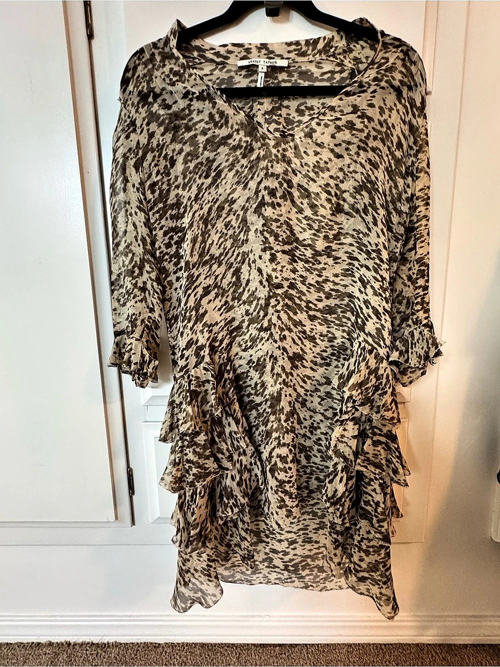 Milly Animal Print Ruffle Mini Dress in Brown & Beige Like New